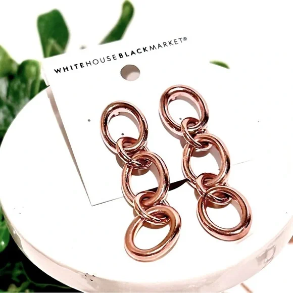 WHITE HOUSE BLACK MARKET Rose Gold Oval Link Dangle Earrings | NWT - Picture 2 of 9